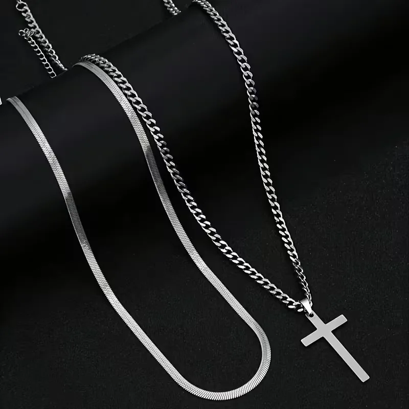 

Stainless steel frame necklace, snake bone Cuban chain stacking design, men's and women's personalized pendant jewelry
