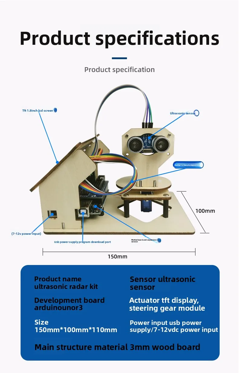 

Arduino Ultrasonic Radar Kit for Final Year Projects, Maker Detection, Graphical Programming, Microcontroller DIY Set