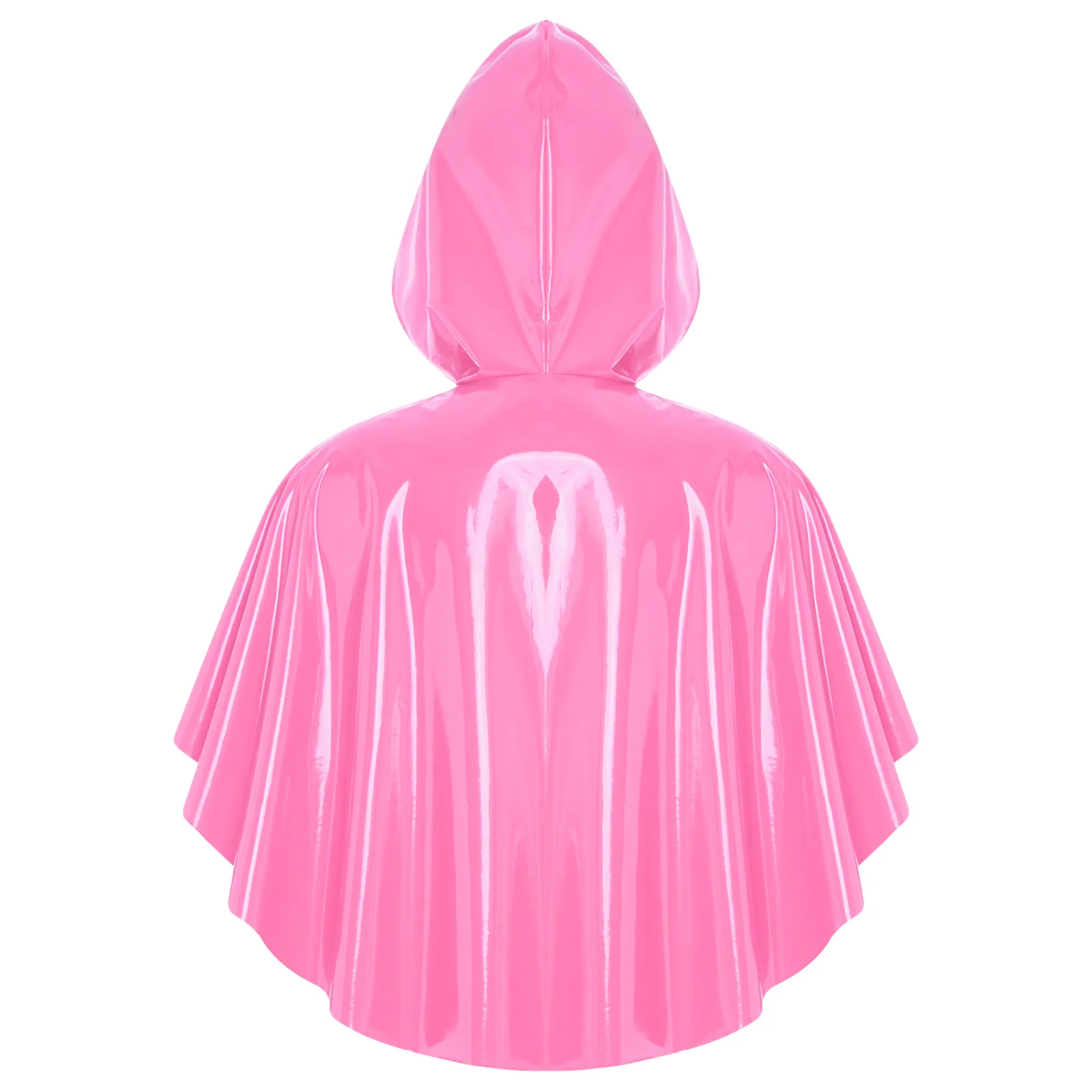 Women's Wet Look Hooded Cloak Shiny Leather Closure Cape Bolero Steampunk Gothic Cloak for Devil Masquerade Cosplay Cloak