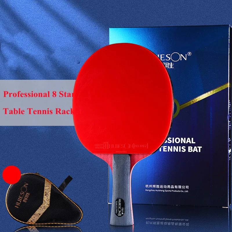 Huieson-raqueta de tenis de mesa profesional de 8 estrellas, paleta de Ping Pong de entrenamiento de hoja de madera pura de 7 capas con estuche