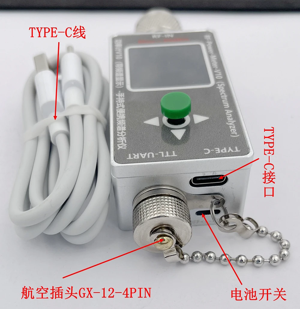 35M~4.4GHz N-type RF Power Meter V10 W Spectrum Analyzer Display TYPE-C Communication -70~+30dbm Attenuator Power Detector EMC