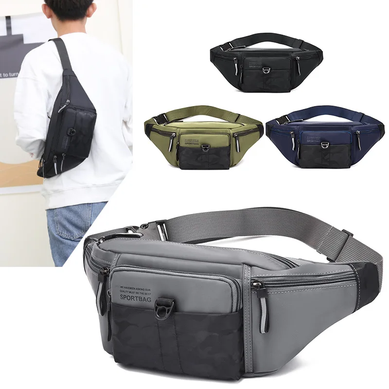 Men Waist Fanny Pack Belt Sling Chest Bag Nylon Multi-Pocket New Fashion Travel Sling Cross Body Chest Pack Male Belt Bags