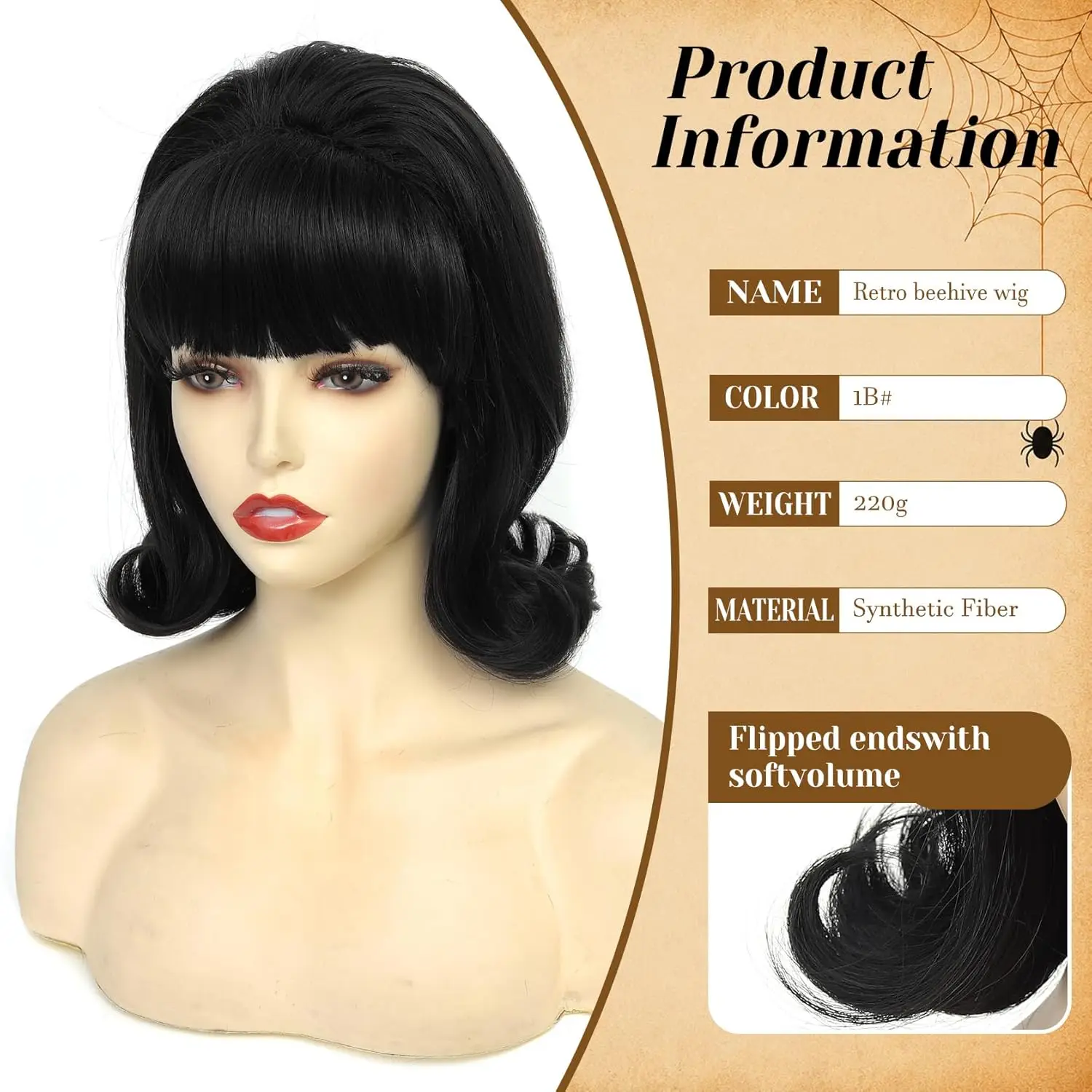 HAIRJOY Kunsthaar-Perücke, kurzer Bob mit Pony für Damen, 60er- und 70er-Jahre-Retro-Bienenstock-Bouffant-Perücken, Vintage-Kostümperücke für Halloween – Detail 4