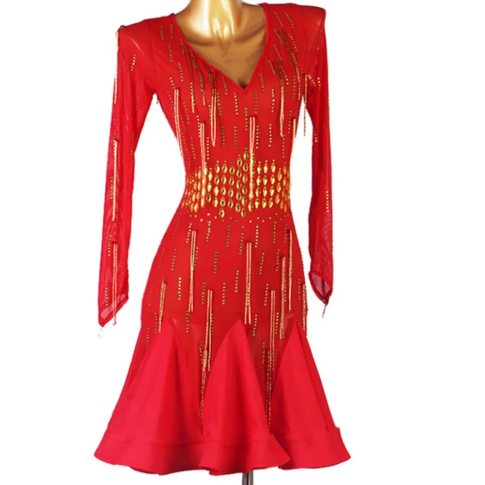 Vrouwen Feestjurken voor Sexy Vrouwelijke Latin Dans Pak Meisjes Oefenkleding Kleding Competitie 2025, Nieuwe Lijn Rok Stand Ballroom