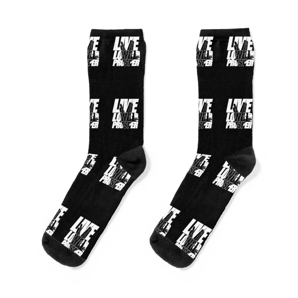 

LIVE LONG AND PROSPER Star Trek  Quote Meme slogan with silhouette of the Vulkan Gruss Socks luxe Socks Men's Women's