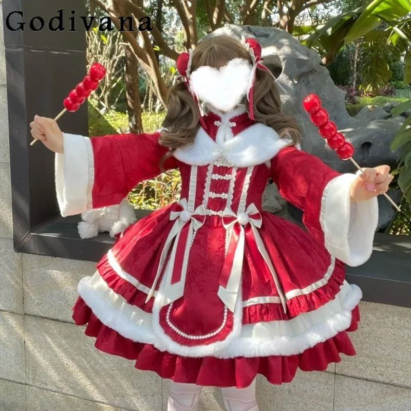 

Original Design Lolita New Year Dress for Ladies Battle Chinese Style Long Sleeve OP Dress Women's Princess Pink Dress and Cape