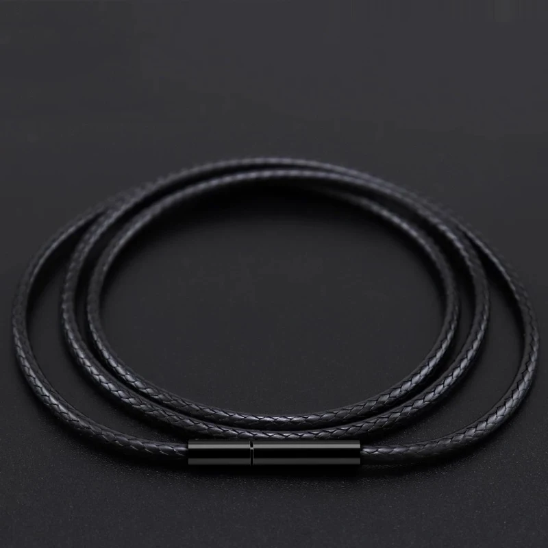 Braided Black Man Leather Rope Wax Cord DIY Necklace Pendant Stainless Steel Clasp String Cord Jewelry Chain Cadenas 60cm 70cm