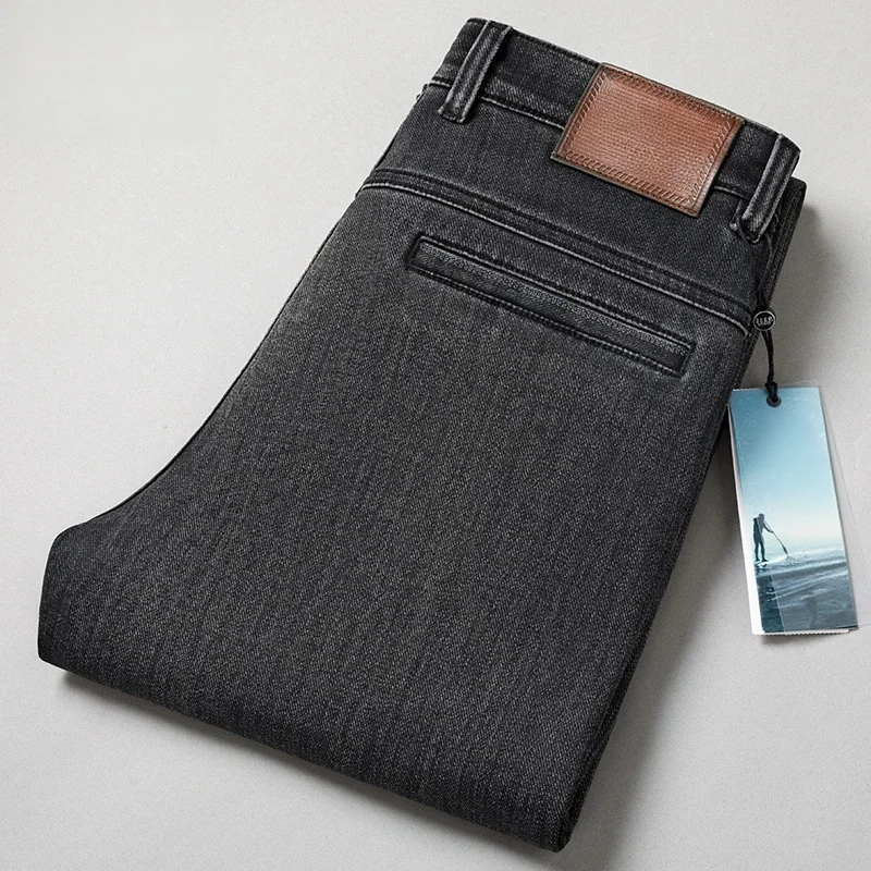 Thicken Autumn Winter Mens Jeans Casual Straight Black Blue Denim Jeans for Male Classic Trousers Mens PantsSize 40 42 44