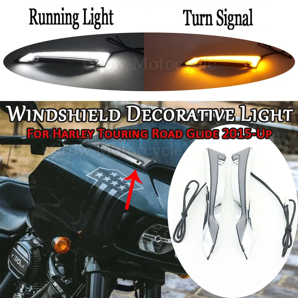 

Для Harley CVO Road Glides Special 2015-2023, мотоциклетный хромированный/черный трассировщик ветрового стекла, Обрезанные огни, сигнал, фотоэлемент, аксессуар