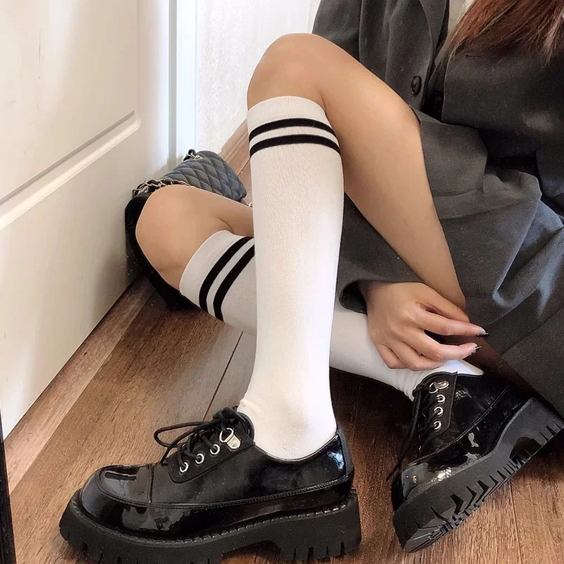 

Японские гольфы JK, кавайные полосатые черные, белые хлопковые длинные чулки-трубочки для женщин и девочек, студентов, модные гетры