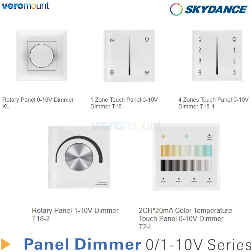 Skydance 0-10V 1-10V Wall Remote Switch Rotary Dimming Touch Panel AC100-240V Single Color CCT Dimmer Controller T18 T18-1 T18-2