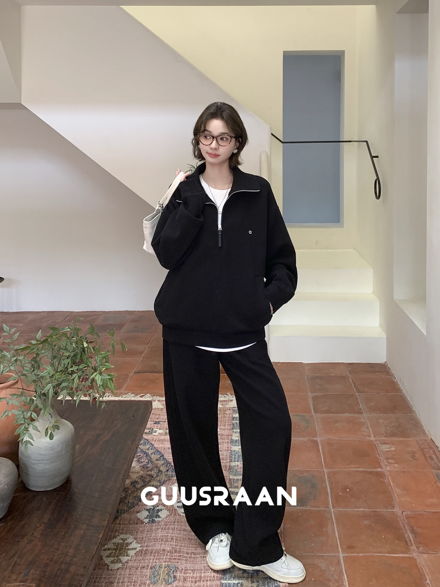 

Комплект Laid-ba Lazy Step: повседневный женский свитшот с отложным воротником и брюки с заниженной линией плеча, весенний модный комплект с длинными рукавами для города