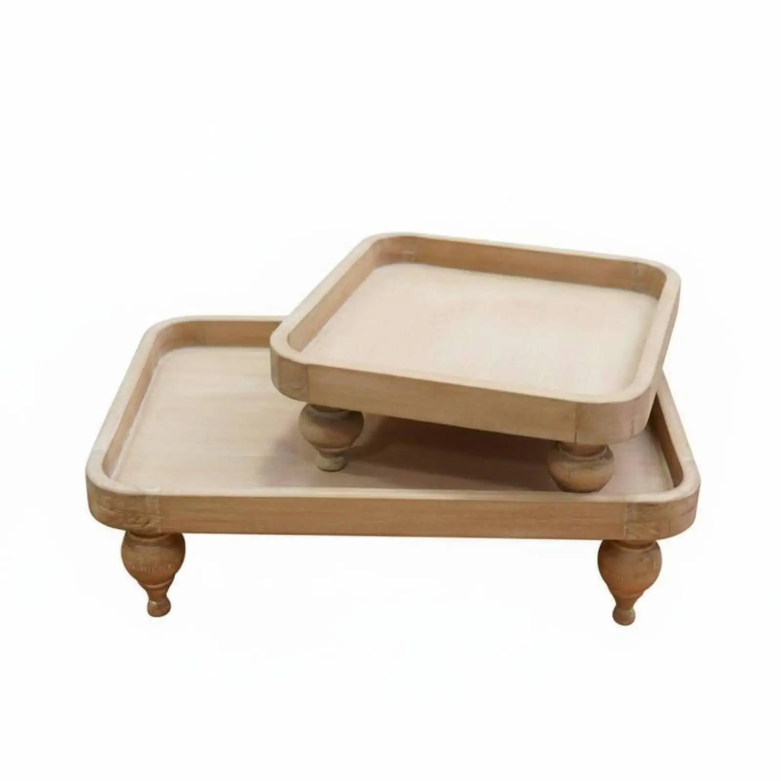Wooden Pedestal Tray French Vintage Design Farmhouse Decorative Tray Home Decor