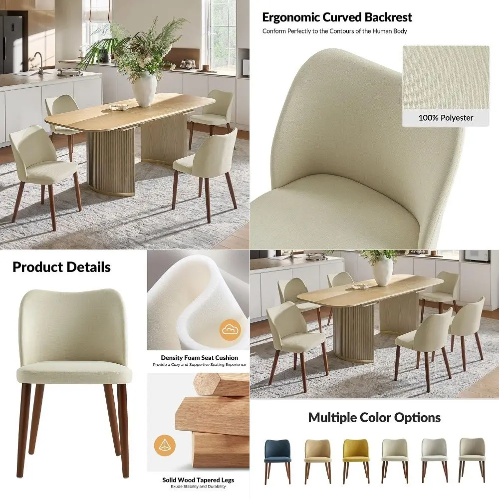 

Chairs Set of 4, Upholstered Kitchen Dining Room Chair Set Morden Accent Side Dinner Chair with Curved Padded Back Wood Legs fo