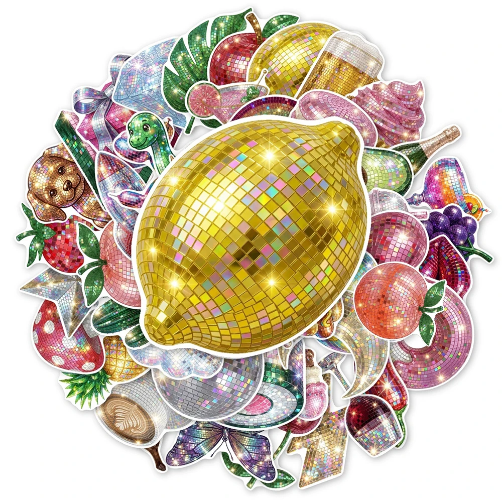 10/30/50pcs Shiny Disco Style Cartoon Aesthetic Stickers DIY Stationery Phone Notebook Laptop Retro Decoration Sticker Decal Toy