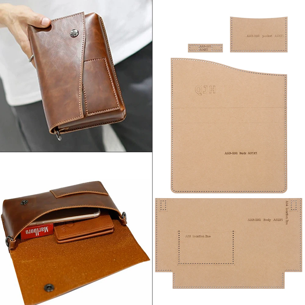 1 Set DIY Papier-Schablonenform zur Herstellung von Leder-Geldbörsen & Geschäfts-Langbörsen, Druckpapier-Gittermuster, Kraftpapier-Designform