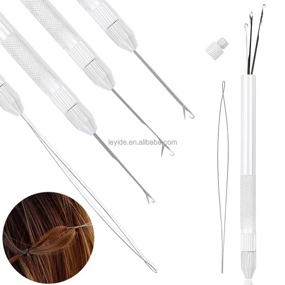 3 Knitting Needles 1 Holder 1 Pulling Hook Loop Threader Aluminum Ventilating Holder Needles Kit for Hair Extension