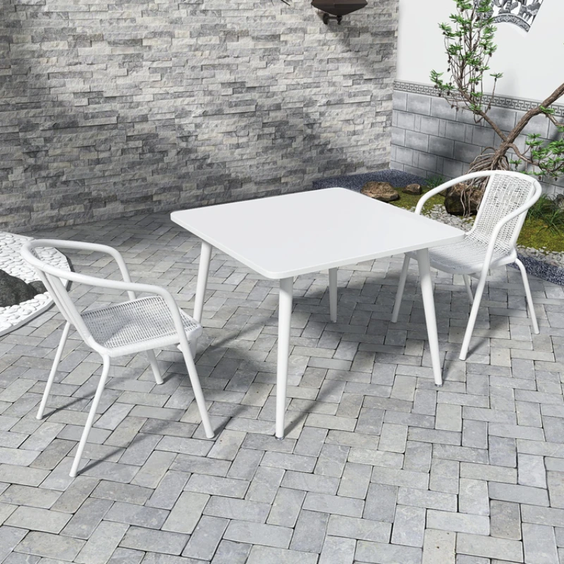 Outdoor Dining Table and Chairs Courtyard White Long Square Table Outdoor Casual Salon De Jardin Garden Furniture Sets WK50HY