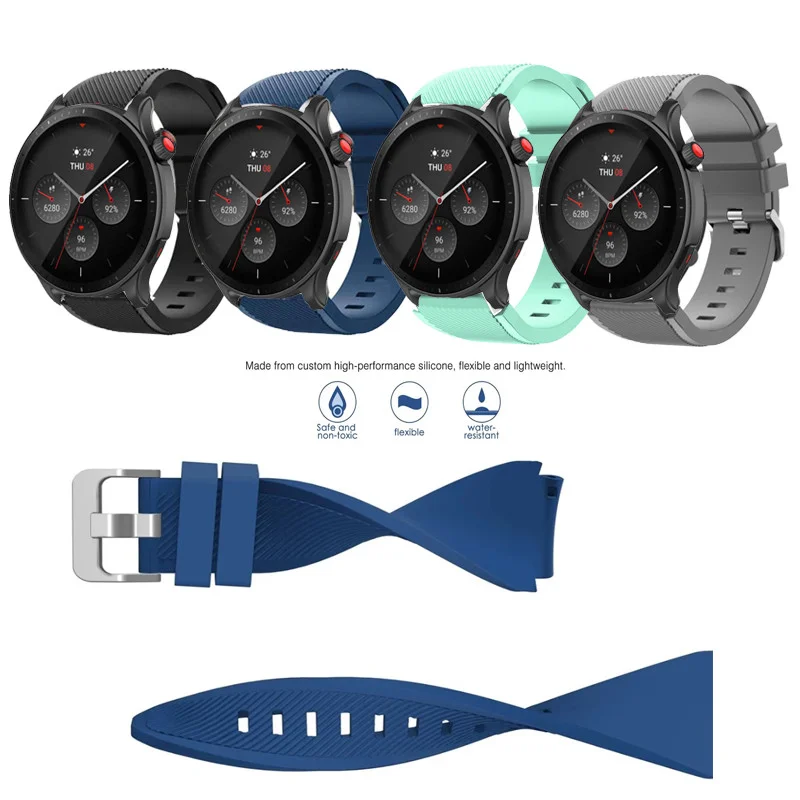 22mm 실리콘 시계줄 메탈 버클 스트랩 (Huami Amazfit PACE Stratos 2 2S 3 GTR 2 2e 3 4 Pro GTR 47mm 스마트워치용)