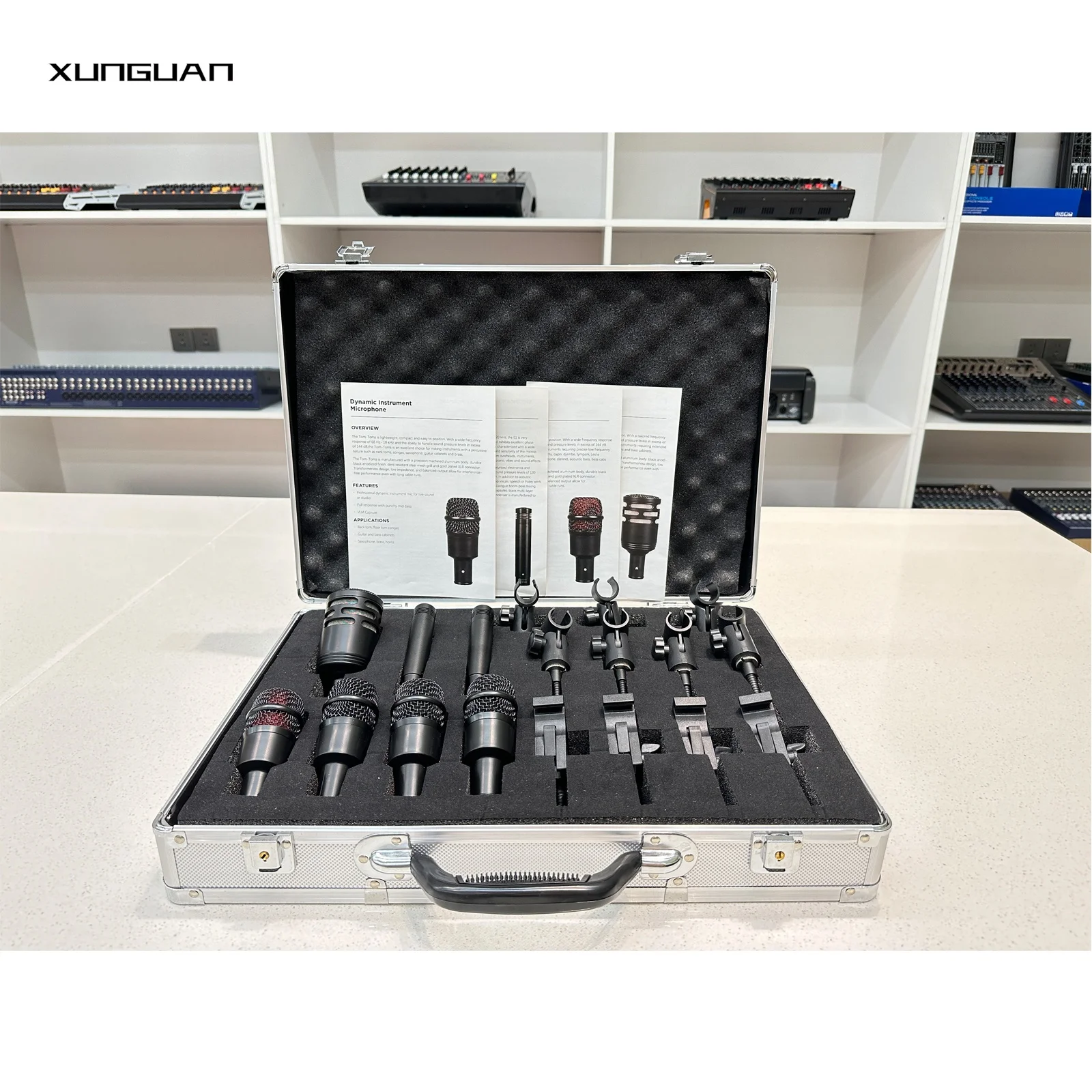

DP72 Wholesale Metal+Plastic Dynamic and Condenser Drum Kit Microphone Set with Aluminum Carry Case for Stage