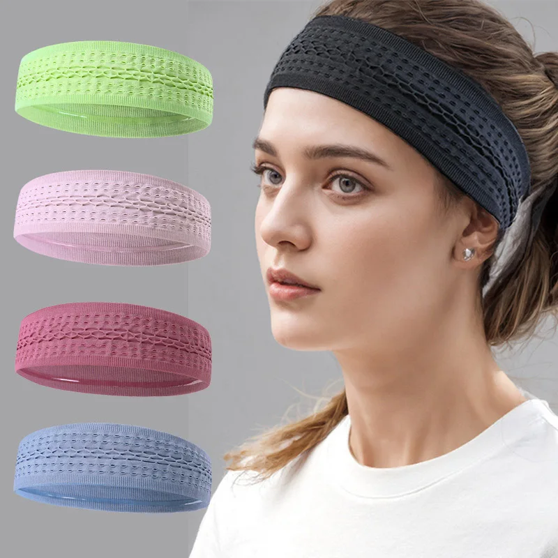 2025New 2 Silicone Strips Anti Slip Sports Headband Sweat Absorbing Outdoor Fitness Sweatband Hairbands 5.5CM Wide Yoga Headband