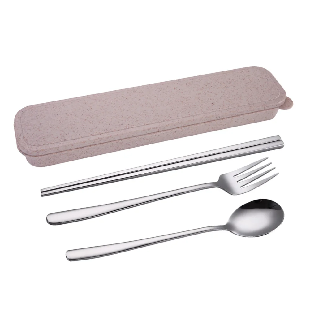 

4pcs Stainless Steel Cutlery Set Portable Dinnerware Kit Fork Spoon Chopsticks Lightweight Durable Corrosion Resistant Mirror