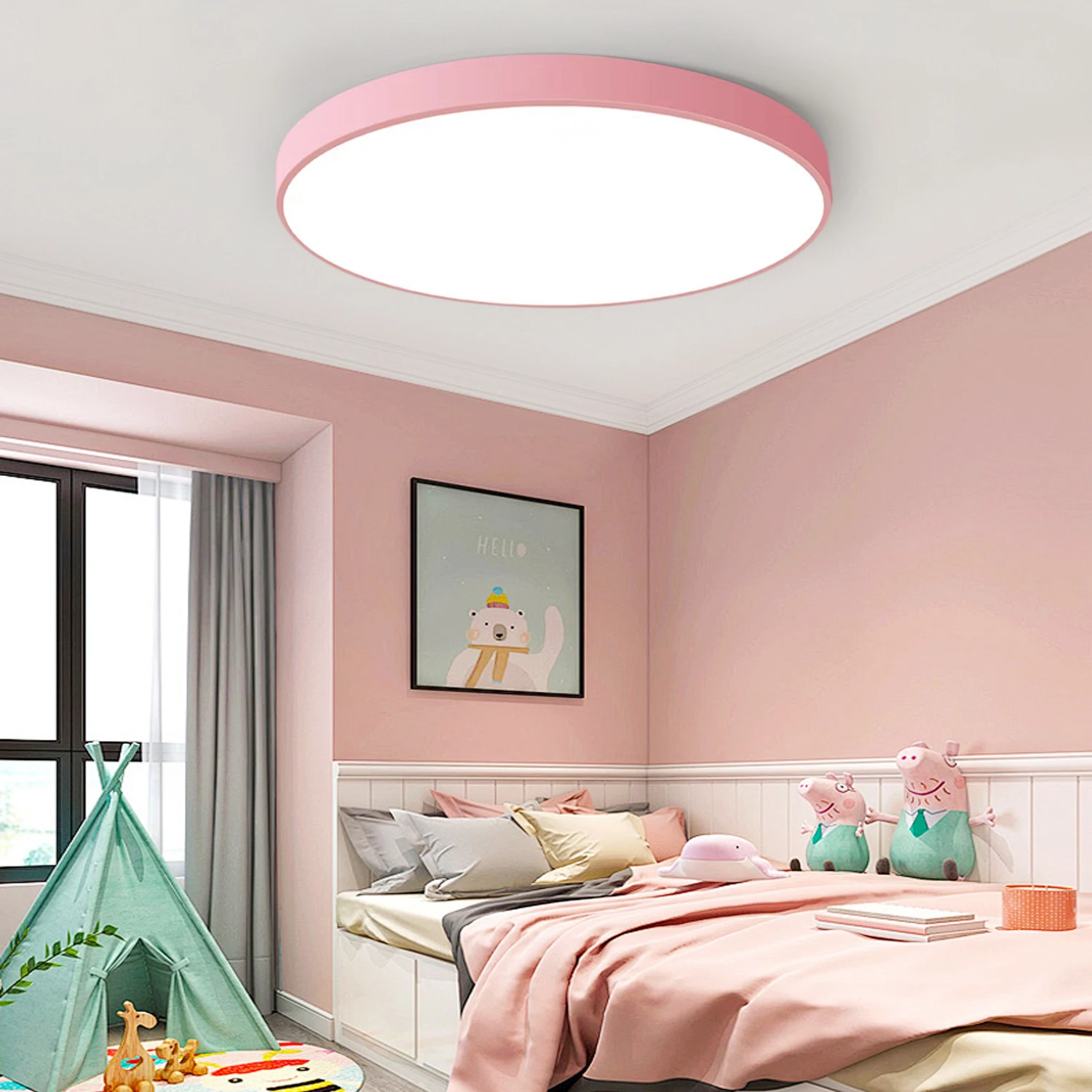 LED Deckenleuchte Rund 40cm 36W Rosa/Grau/Blau Deckenlampe 3000LM Kinderzimmerlamp 3000K Warmweiß für Schlafzimmer Wohnzimmer