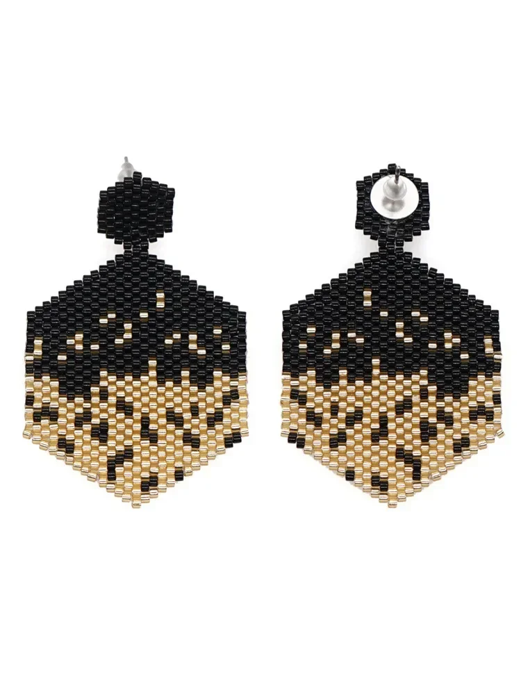 

Beaded earrings Spotted Heart Graphic Exaggerated Hand knitted Creative Minimalist Bohemian Fashion Alloy Rice bead earrings