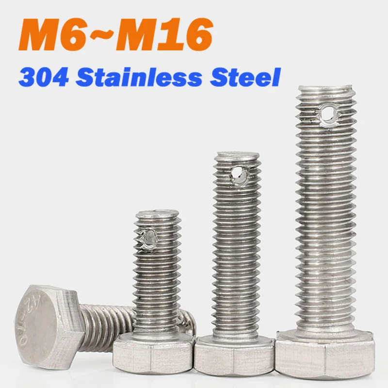 Leijiu 304 Stainless Steel Tail With Hole Outer Hexagonal Screw M6 M8 M10 M12 M14 M16 Perforated Tail Hole Drilled Bolt Gb31.1