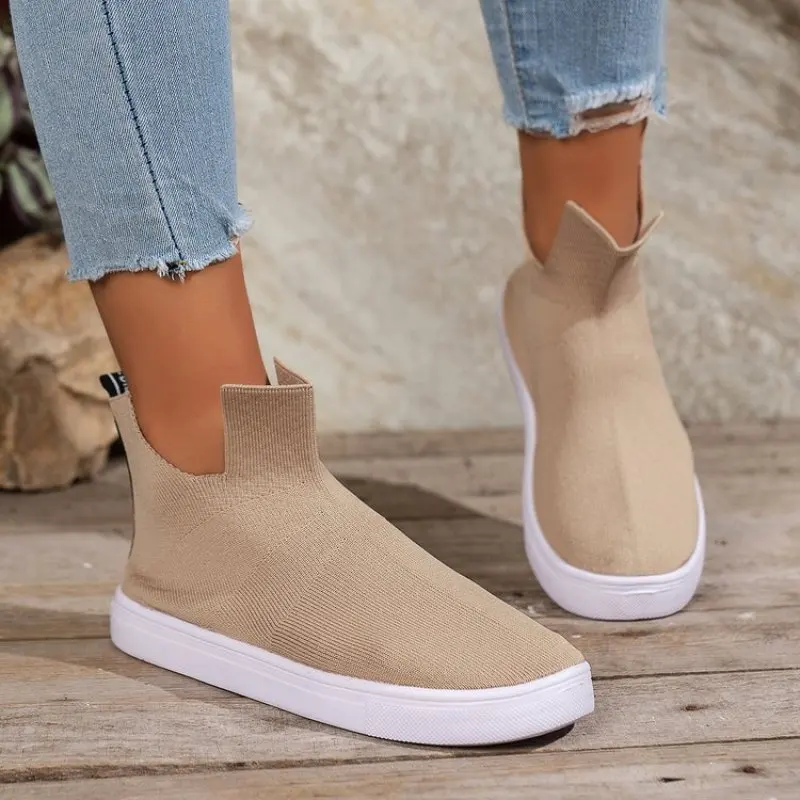 

Versatile Hot Selling Deep Mouth Round Toe Fashion Slip-on Casual Flat Women's Boots Winter Elastic Band Short Boots Plus Siz 43