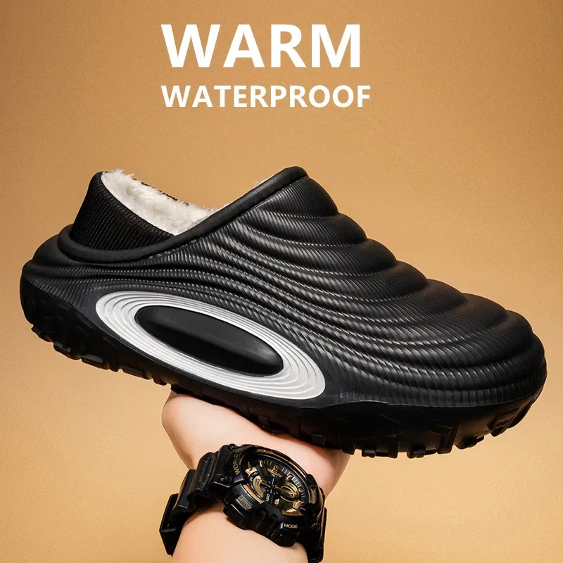

New Fashion Cotton Men's Slippers Winter Warm Plush Men Slippers Waterproof Men Garden Shoes Indoor Outdoor Men's Warm Shoes