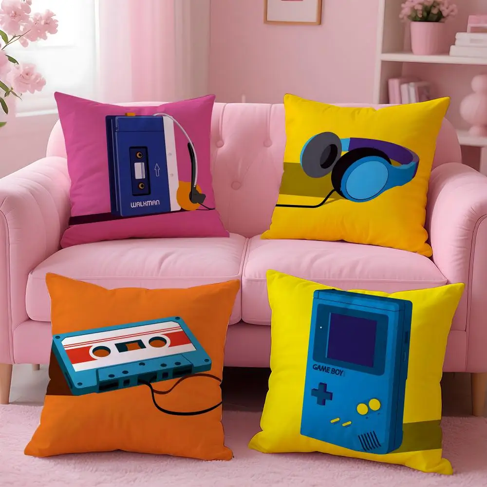 Pop Art Retro 80s Cassette Tape Cushion Cover Plush Fabric Soft Double-Sided Printed Sofa Warm Winter Home Gift Pillow Cover