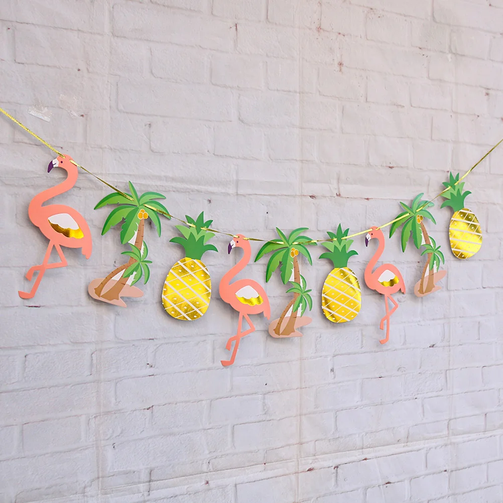 

Hawaiian Tropical Party Garland Pineapple Flamingo Banner Bunting Decor Summer Beach Pool Luau Supplies Party Garland