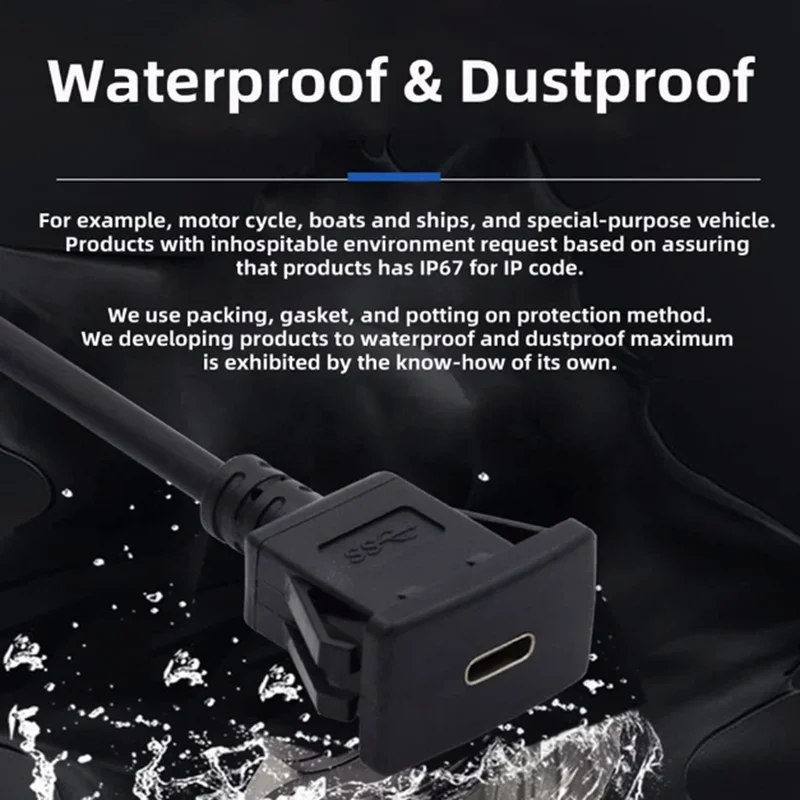 Short Cable USB-C 3.1 2.0 10 Gbit/s 480M with Clip-on Connector,Built-in Male to Female Mounting Adapter Type-C 3.1 PD60W
