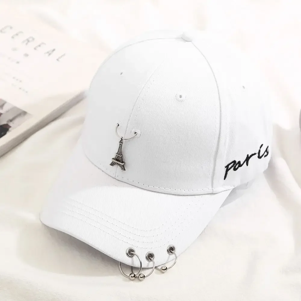Cappello da baseball femminile Hip Hop Punk Rivetti Anello Torre Eiffel Cappelli Snapback per donna Uomo Berretto da baseball nero solido Casquette
