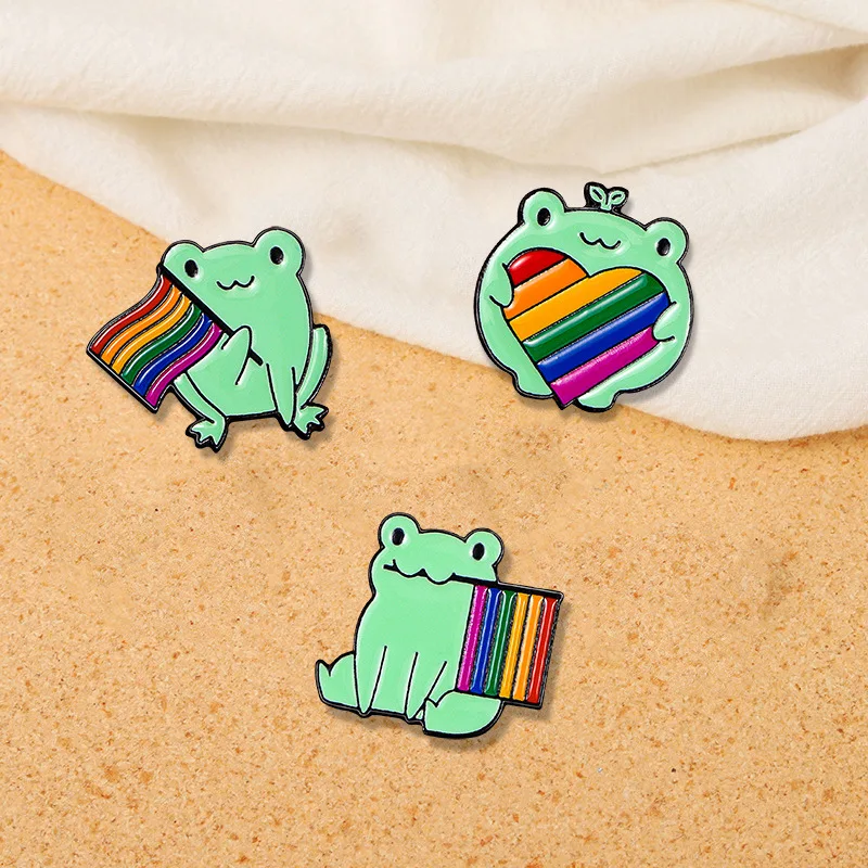 Cute Cartoon Frog Enamel Brooch Creative Rainbow Animal Rabbit Moon Box Cat Metal badge lapel Pin Fashion Backpack Accessories J