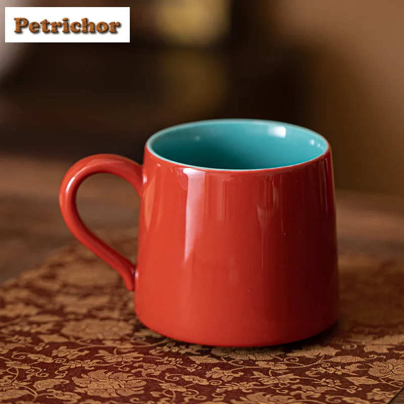 

340ml Chinese Red Coffee Mug Oatmeal Breakfast Mug Afternoon Tea Mug Wine Beer Bottle Office Water Cup Drinkware Ornaments Craft