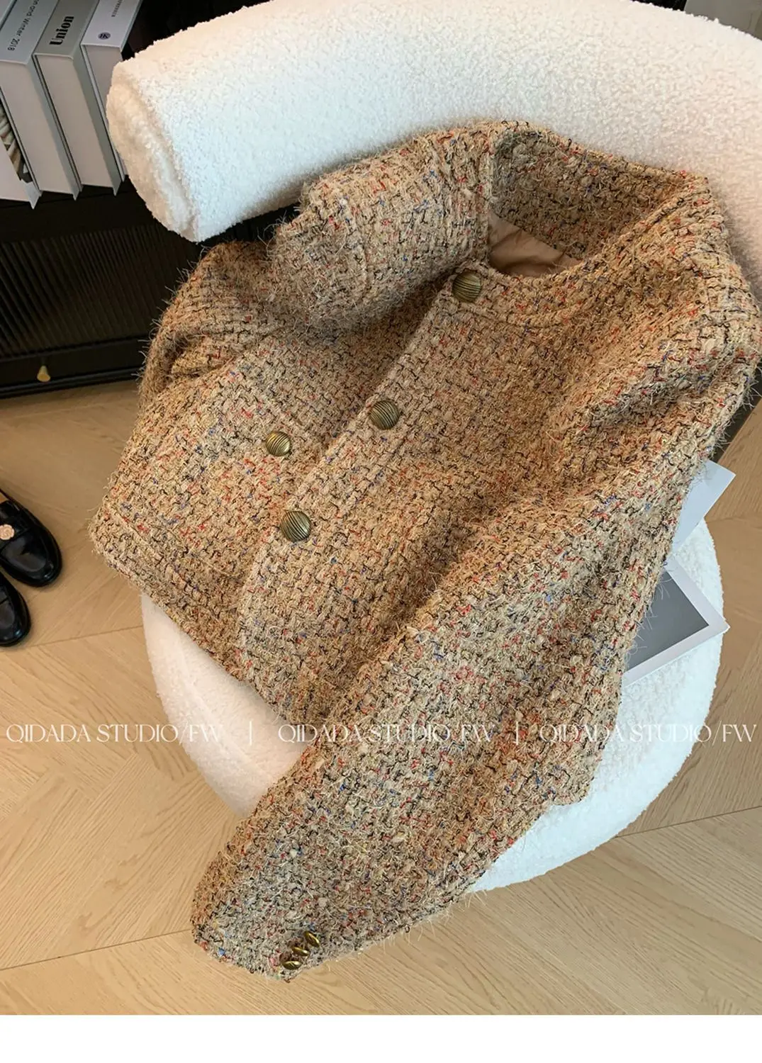 Tweed Luxury Outwear Jaket For Women Elegant Chic  Long Sleeve Fashion Casual Female Vintage Burr Coats Tops Spring 2024Clothing