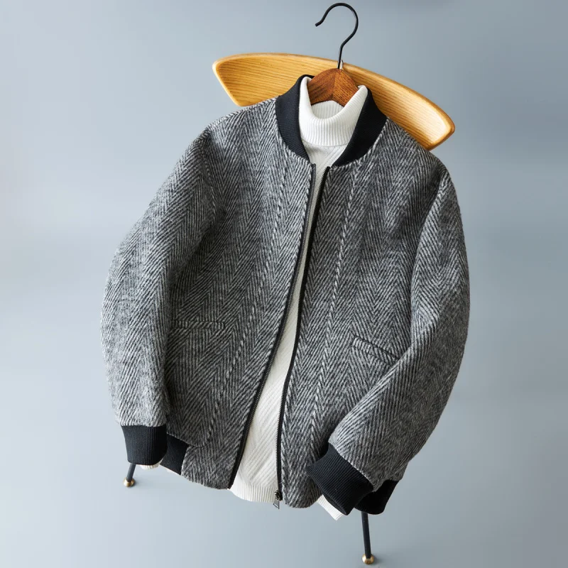 

Spring Autumn Men's ort Woolen Cable Knit Jaet Double Face Tweed Coat Faionable Urban Sle Warmth Cold Resistance
