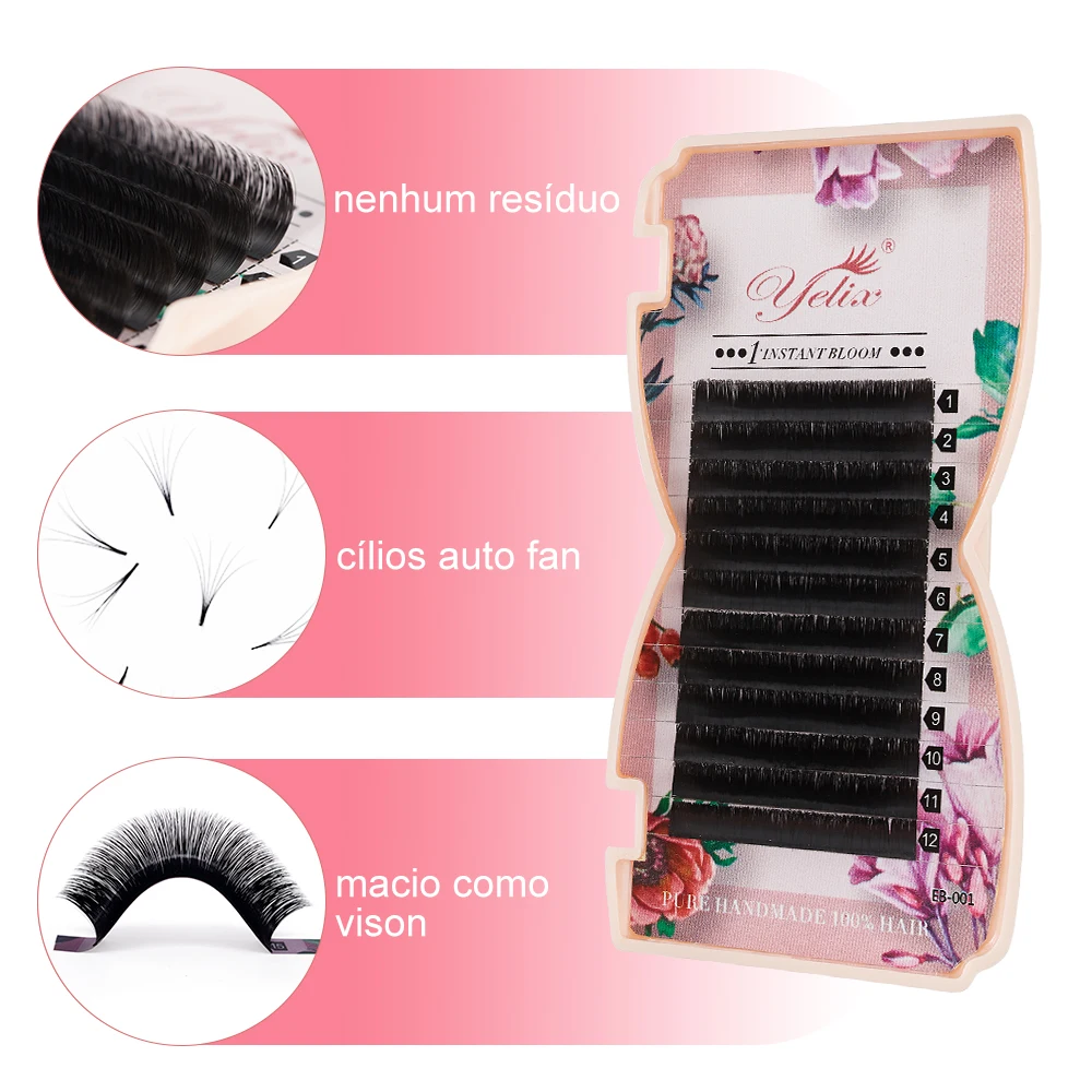 Yelix M curl Easy Fan Lashes Bloom Individual Eyelash Extension Faux Mink Eyelashes Soft Natural Lash Extension Volume Auto Fans