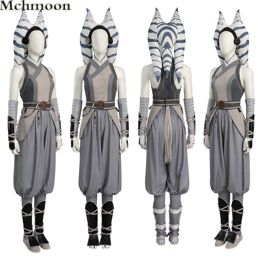 SW Ahsoka Tano Costume Cosplay Outfits With Headwear And Cloak Women Cosplay Accessories Halloween Carnival  Full Set