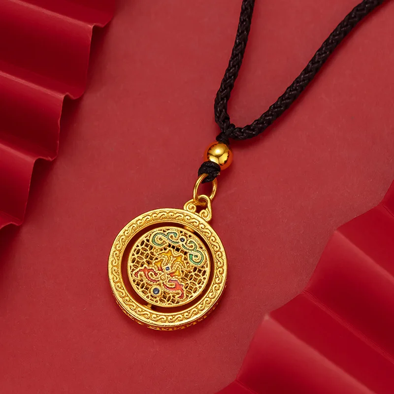 Vintage Ethnic of Pendant Necklace 18k Gold Rotate Choker Charm Black Cord Factory Price Jewelry