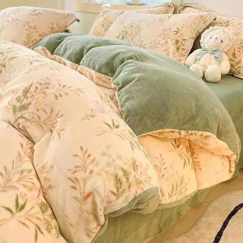 

Winter Thicken Warm Flannel Bedding Set Cartoon Cute Duvet Cover Bedsheet Pillowcase 4pc Luxury Bed Linen Set Quilt Cover Sheet