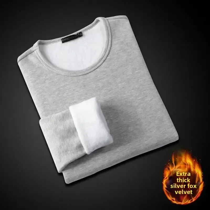 Winter Fleece-Lined Long Sleeve T-Shirt Solid Color Men Women's Same Style Fashion Round Neck Quick Sell Customer Product