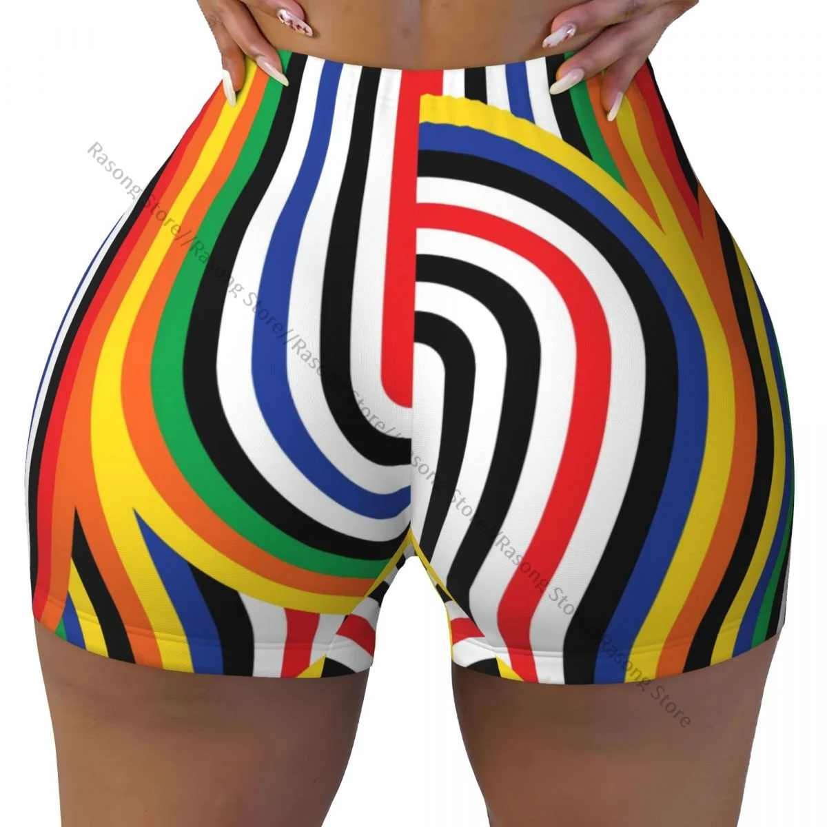 Sexy tight hip sports shorts Abstract Art Colorful Disco Rainbow Pattern fitness women's comfortable yoga shorts