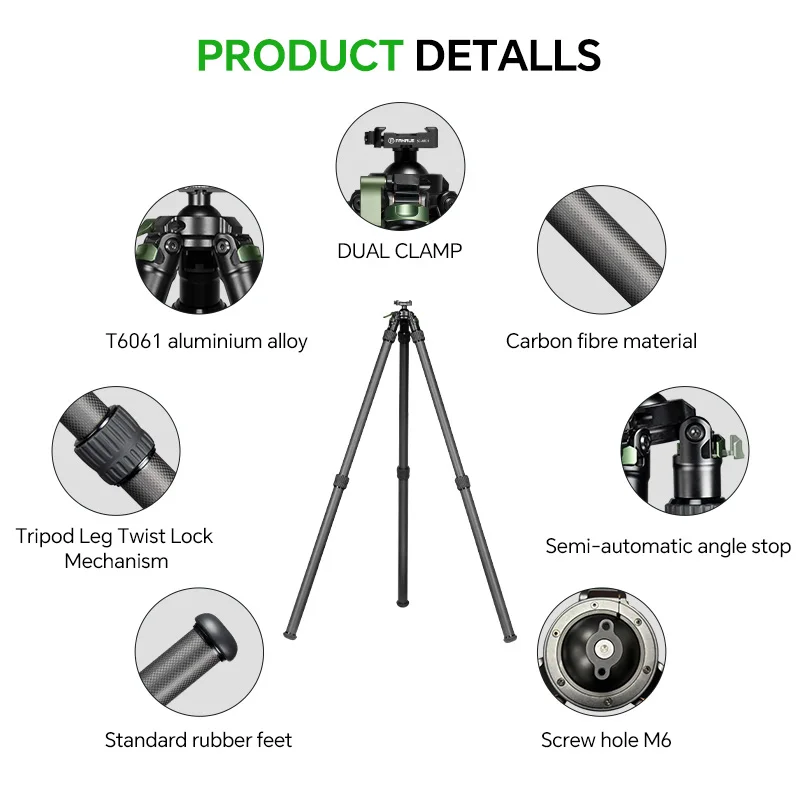 FANAUE Carbon Fiber Hunting Tripod for Rifle With Quick Release Clamp Compatibility Arca Swiss/RRS Dovetail/Picatinny