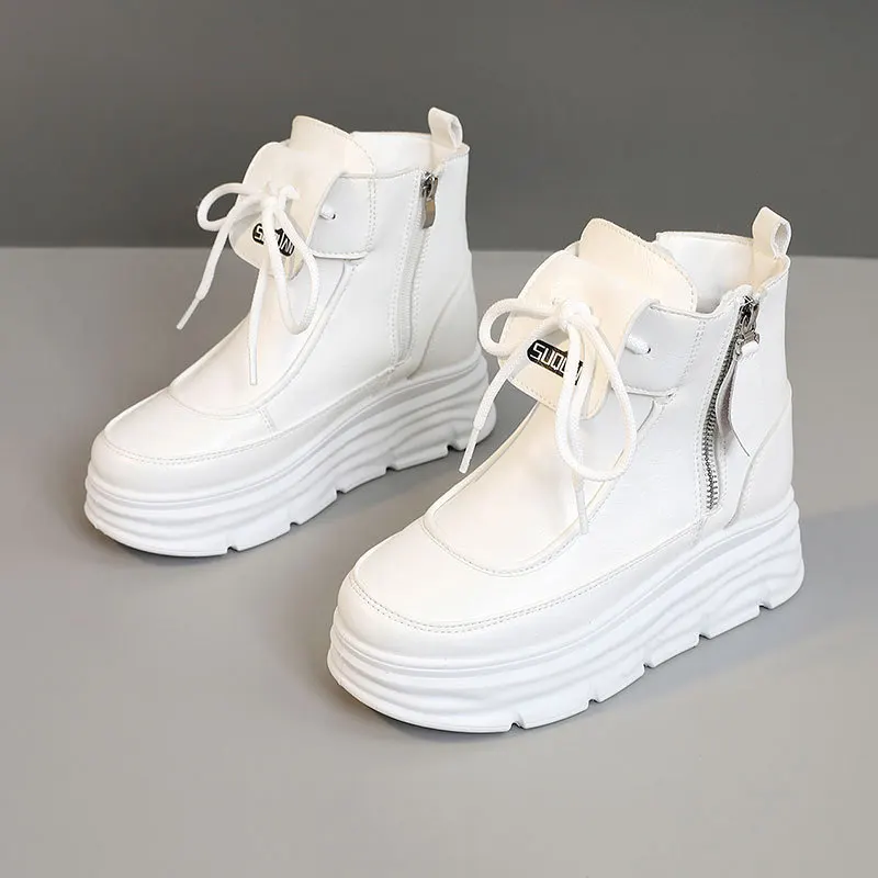 

Новые весенне-осенние женские повседневные туфли на толстой подошве с высоким вырезом, однотонные, простые и удобные