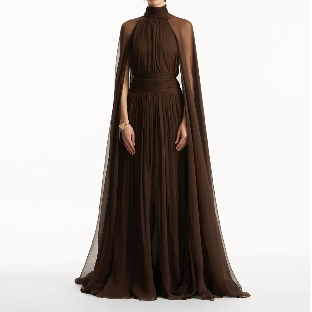 

Customized Elegant Backless Halter Shawl A-line Floor Length Prom Dresses Slim Wedding Evening Party Exquisite Cocktail Dresses
