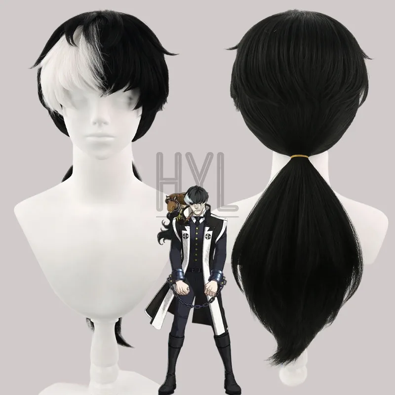 Game Ace Attorney Simon Blackquill Cosplay Wig Black White Long Synthetic Hair For Women Men Halloween Costume Party Carnival