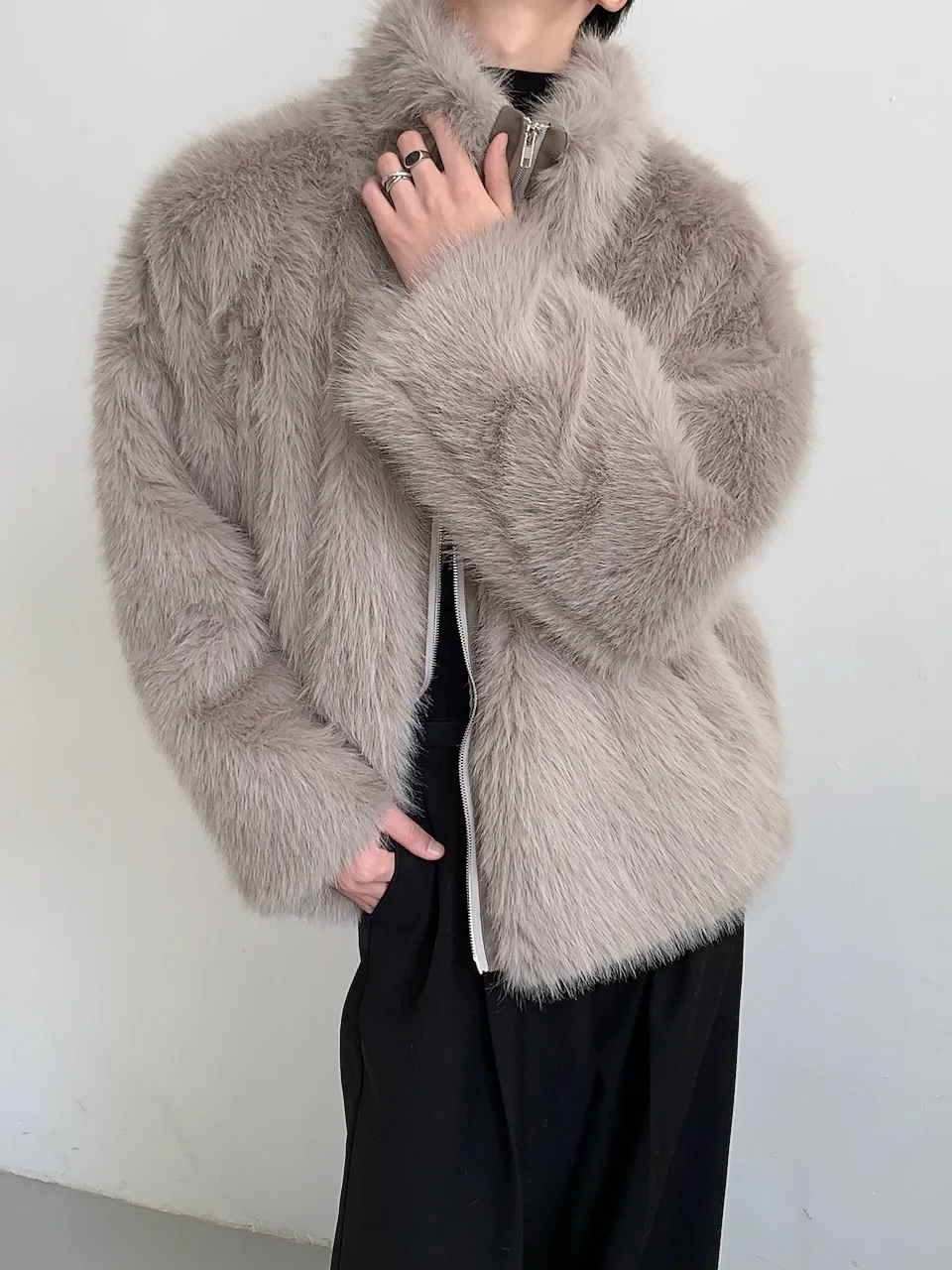 2025 Autumn Winter New Eco-Friendly Fur Cardigan Jacket Stylish Men's Warm High-End Fashion Trend Zipper Stand Collar Jacket